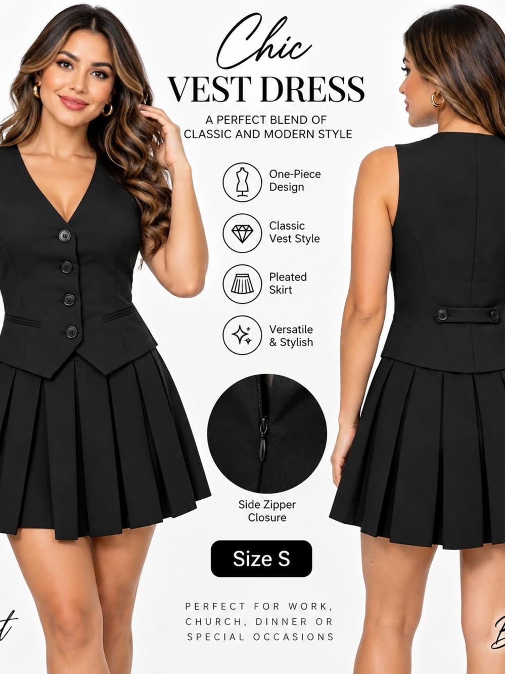 Haute Monde Black Pleated Vest Mini Dress